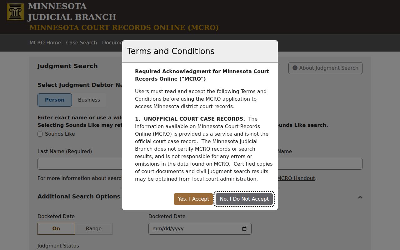 Washington County case lookup judgment search screen