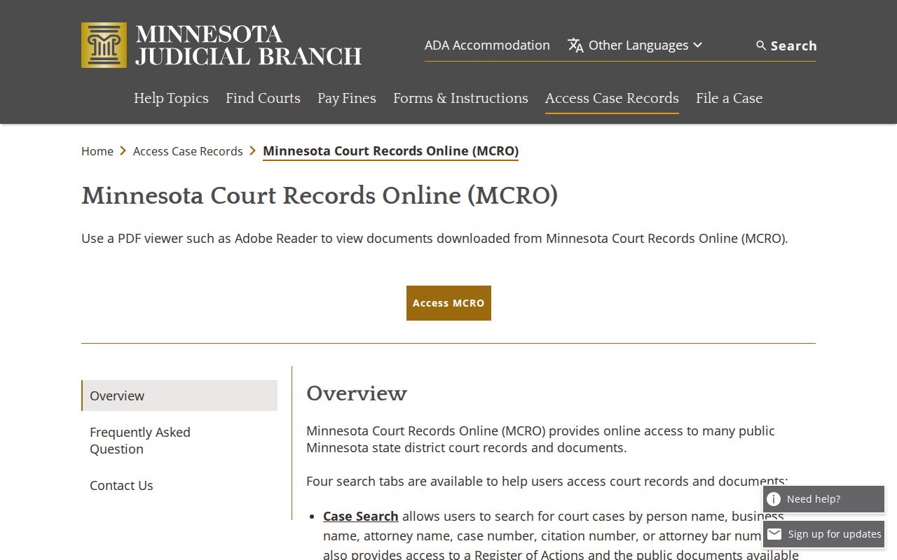 Washington County case lookup MCRO access overview