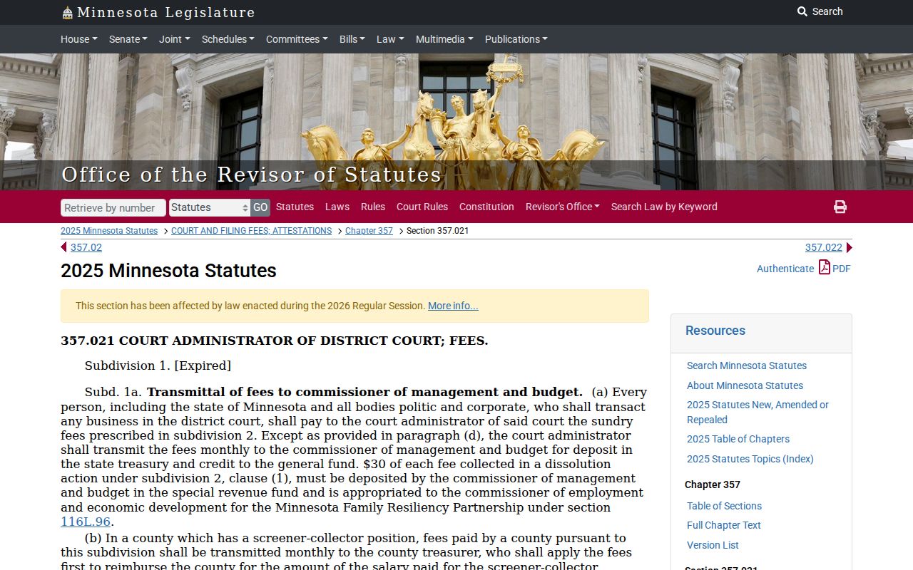 Washington County civil docket copy fee statute