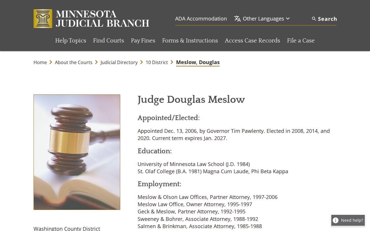 Washington County court calendar judicial officer information