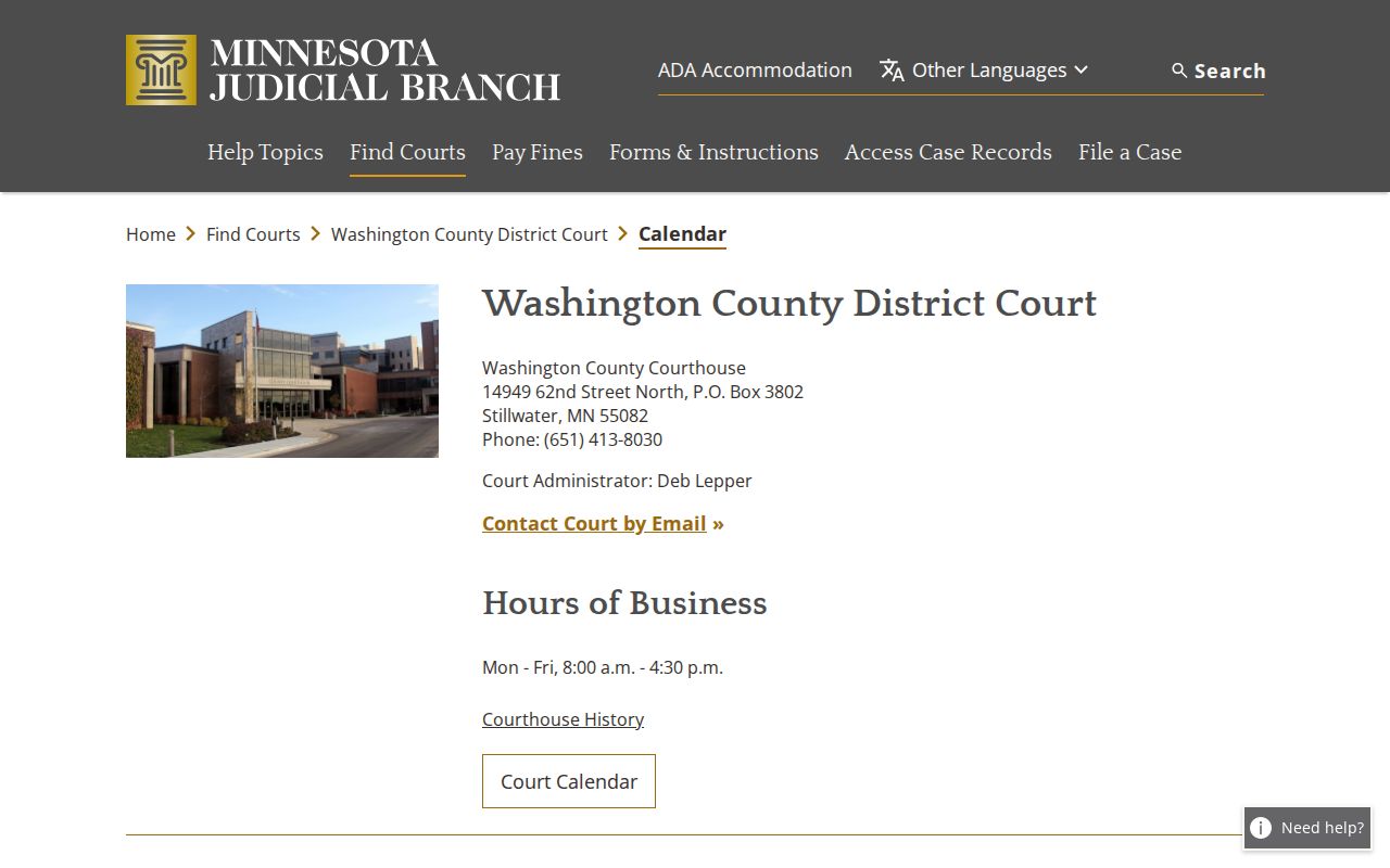 Washington County court calendar instructions