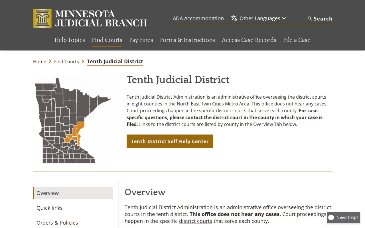 Washington County court calendar Tenth Judicial District information