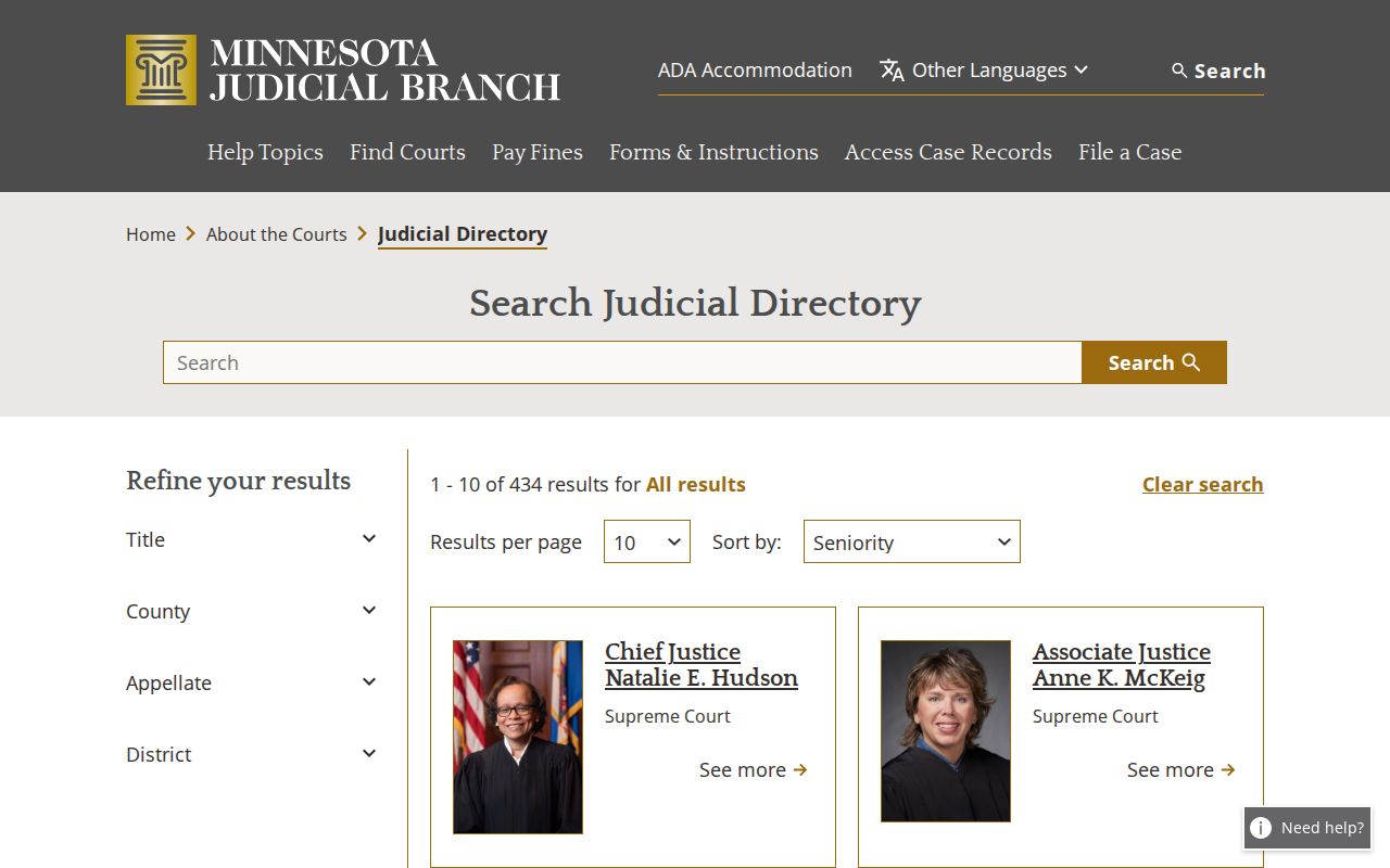 Washington County court calendar judicial directory