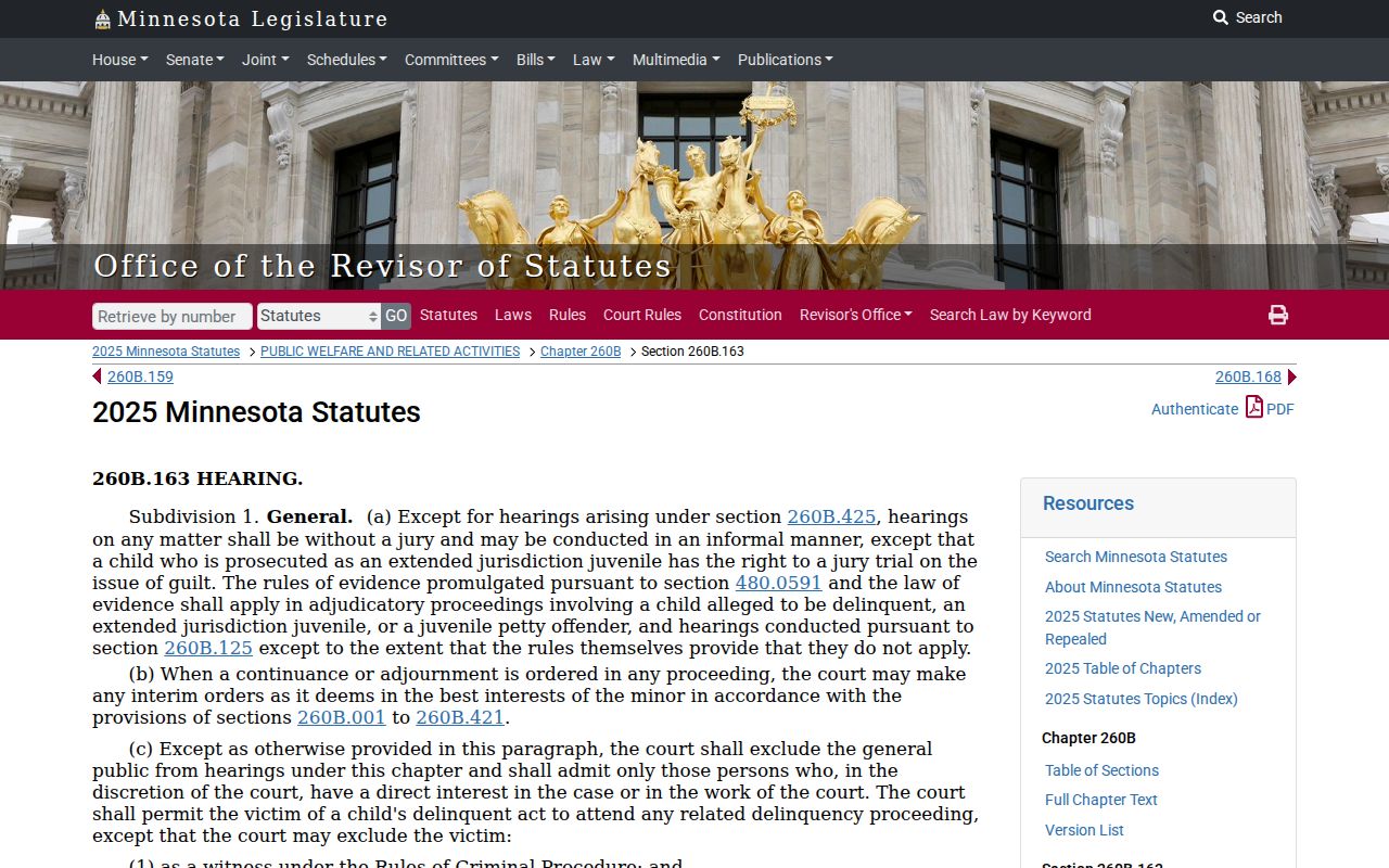 Washington County criminal docket juvenile hearing access law