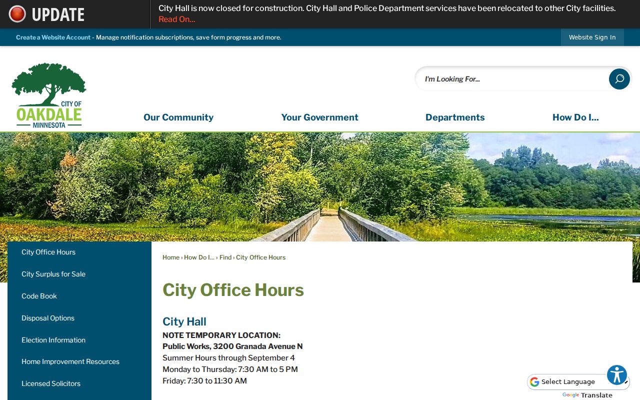 Oakdale Washington County court docket city office location information