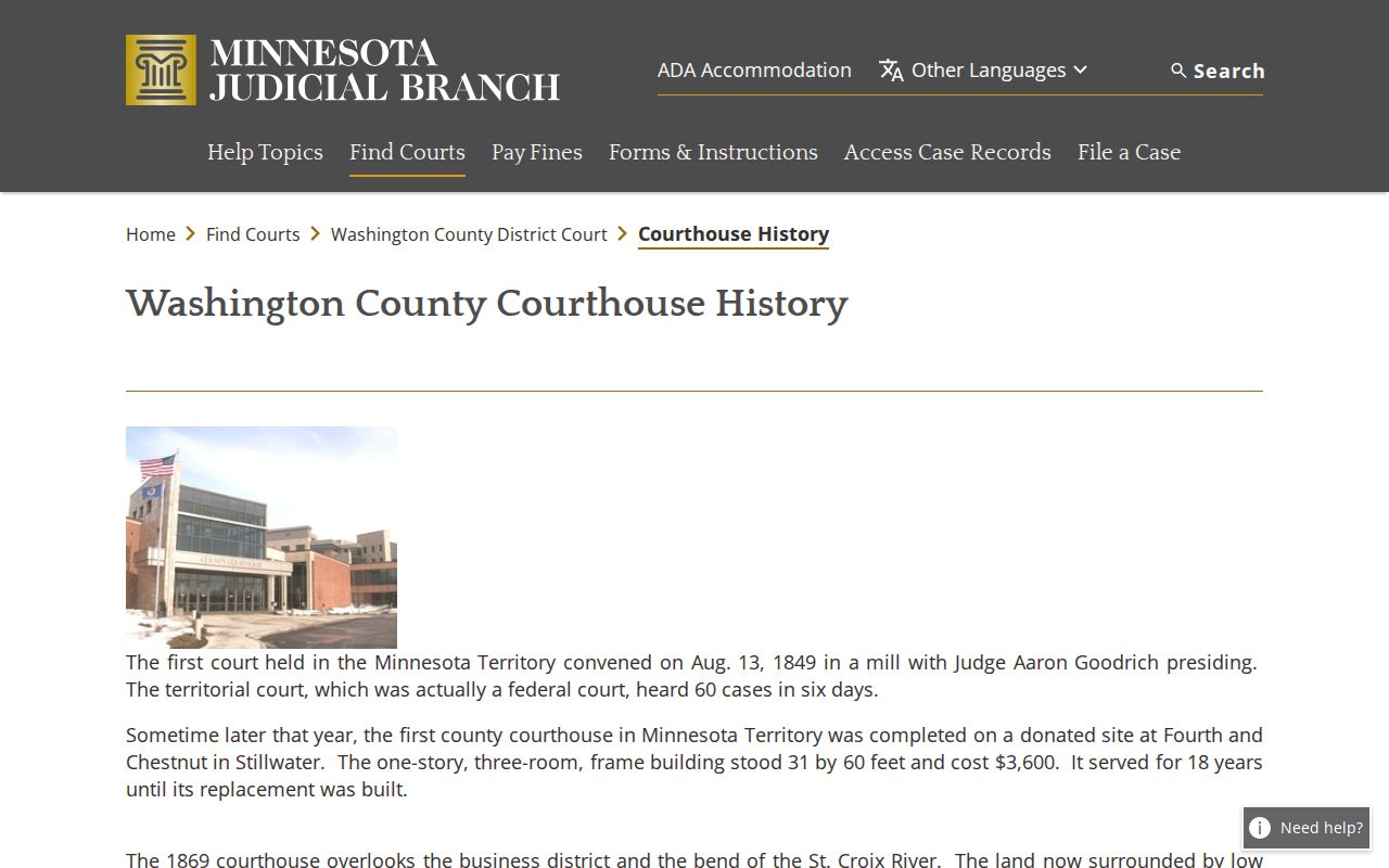 Washington County court docket historic courthouse reference