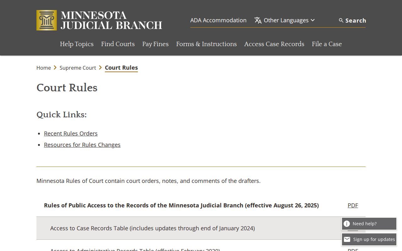 Washington County court docket public access rules