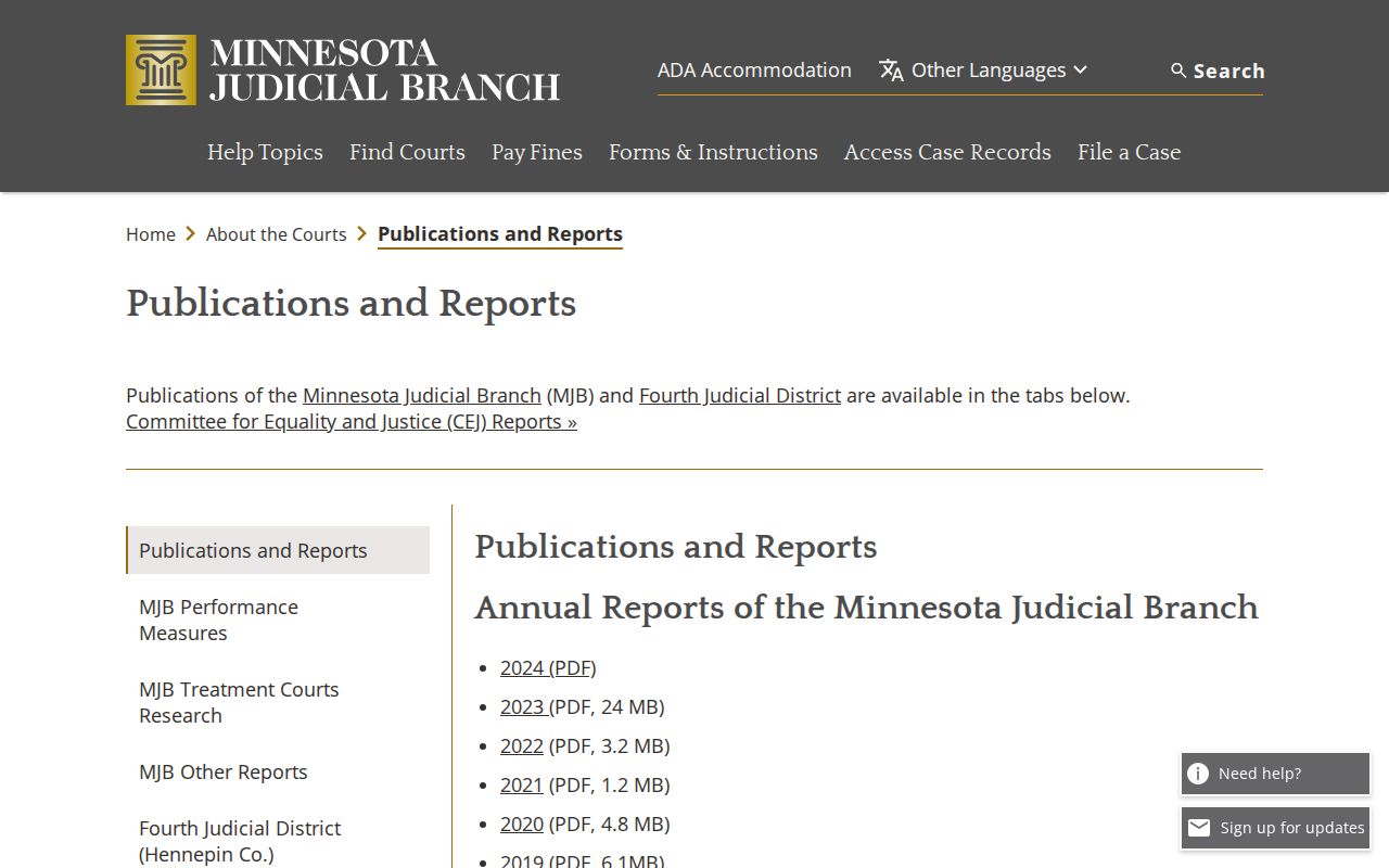 Washington County court docket publications and reports